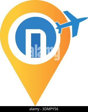 transportation sky airplane travel with pin map location logo vector icon illustration design Pro Vector Stock Vector