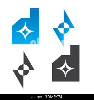 Blue and Black Abstract Logo Icon with a Black Star in the Center Stock Vector