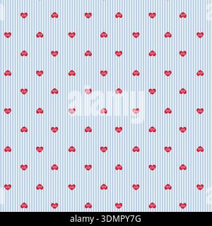 Seamless happy heart pattern with blue vertical stripes. Cute Valentine's Day background vector illustration for nursery wallpaper, romantic textile p Stock Vector