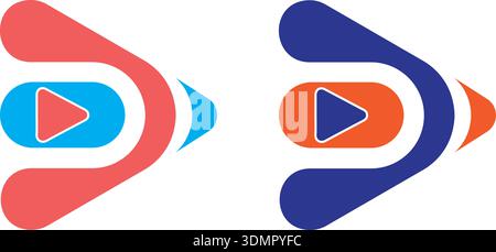 Initial D Media Logo letter D with Play button Usable for Brand and company Logos Flat Design Stock Vector