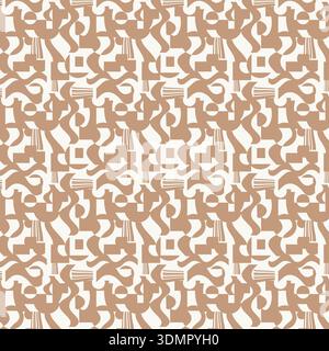 Abstract geometric pattern with brown calligraphic shapes on a white background. Seamless artistic vector illustration for modern home decor, earthy t Stock Vector