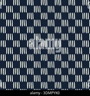 Seamless vertical dash pattern on a dark blue background. Minimalist geometric abstract design vector illustration for sophisticated menswear, modern Stock Vector