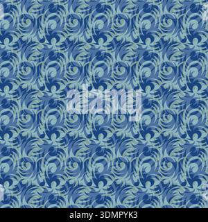 Seamless abstract blue swirl pattern vector illustration. Elegant fluid marble texture with light and dark blue wave motifs for luxury wallpaper, text Stock Vector