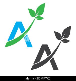 Initial Letter A Logo design with leaves. Pro Vector Stock Vector