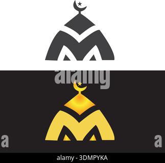 Modern Islamic Mosque And Quran Logo Isolated on Black Background. Vector Illustratio Stock Vector