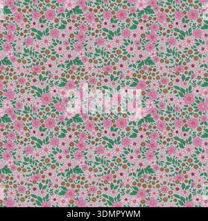 Seamless floral pattern with pink and brown flowers on a light background. Hand-drawn botanical vector illustration for vintage spring wallpaper, Stock Vector