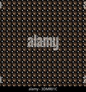 Repeating pattern of brown radiating lines with white dots on a dark background. Seamless celestial starburst vector illustration for elegant wallpape Stock Vector