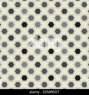 Concentric hexagon grid pattern on a beige background. Seamless geometric design vector illustration for modern architectural wallpaper, honeycomb Stock Vector