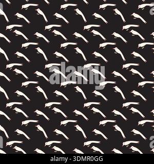 Stylized white seal pattern with red eyes on a black background. Seamless animal motif grid vector illustration for unique fashion textiles, modern Stock Vector