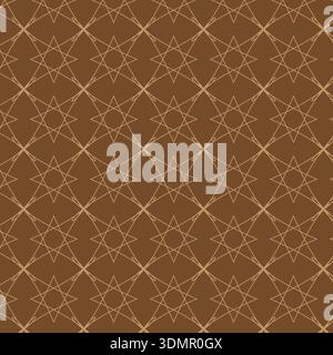 Seamless pointed star pattern in brown and beige. Elegant geometric hexagram grid vector illustration for Islamic art backgrounds, luxury textile prin Stock Vector