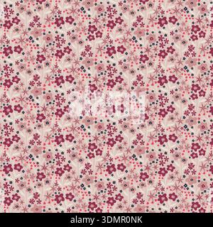 Seamless floral pattern with hand-drawn pink and burgundy flowers on a soft vintage background. Elegant botanical vector illustration for feminine app Stock Vector