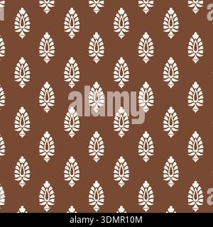 Seamless white floral motif pattern on brown background, decorative heritage damask style repeat design for textile, wallpaper, fabric print Stock Vector