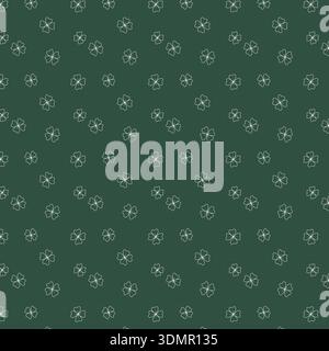Seamless White Floral Pattern on Dark Green Background, Minimalist Botanical Design, Simple Repeating Flower Texture, Vector Illustration Stock Vector