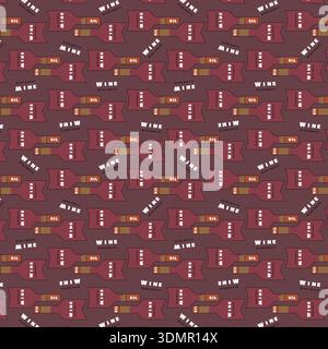 Seamless Wine Bottle Pattern, Cartoon Wine Bottle Illustration Repeating Background, Winery and Vineyard Theme Texture, Vector Art Stock Vector