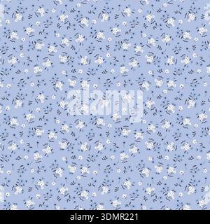 Seamless vintage pattern with small white flowers on a light blue background, featuring delicate floral motifs for classic feminine design Stock Vector