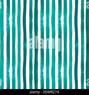 Hand-painted watercolor teal vertical stripes on a seamless background, featuring a grunge texture and organic artistic strokes for modern design. Stock Vector