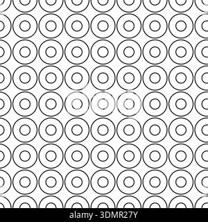 Seamless black and white geometric pattern background featuring repeating concentric circles and ring motifs for modern abstract design and texture Stock Vector
