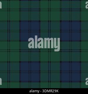 Classic dark green and blue tartan plaid seamless vector pattern (Montgomery Clan or Black Watch style); traditional Scottish illustration for winter Stock Vector