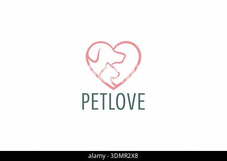 Creative Pet Care Logo Design with Heart, Dog, and Cat Concept Stock Vector