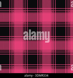 Hot pink and black tartan plaid seamless vector pattern, ideal for punk, grunge, or fashion textile designs. High-quality repeating Scottish checkered Stock Vector