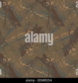 Realistic seamless camouflage pattern featuring natural tree, branch, and bark motifs in earthy brown and tan tones; high-quality vector illustration Stock Vector