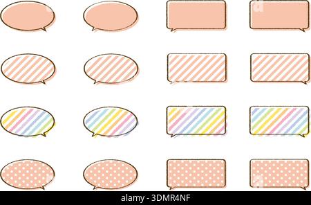 A pop and fashionable speech bubble set featuring cute, colorful designs with dots, stripes, and hand-drawn textures. Includes round and square bubble Stock Vector