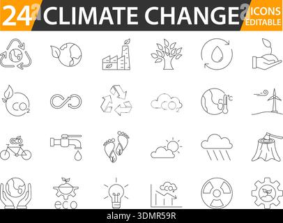 Climate change line icon set, ecology collection, vector graphics, logo ...