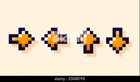 Y2K user interface arrows. Yellow pixel art elements. Stock Vector