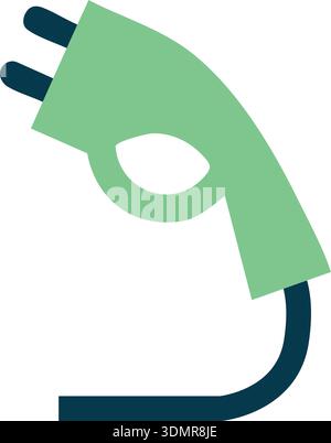 Flat illustration of a green microscope with eyepiece and stage in a simple lab icon style Stock Vector