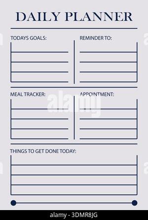 Minimal Daily Planner Template with Time Schedule and Task Sections Stock Vector