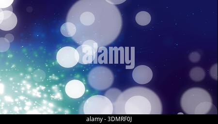 Glowing overlapping soft circular bokeh discs forming gradient backdrop with white teal sparkles Stock Photo