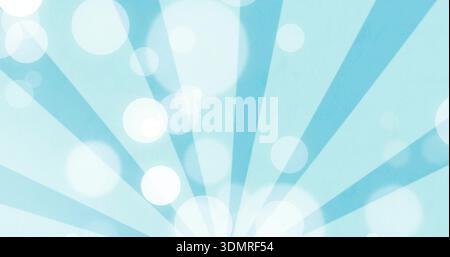 Radiating sunburst spreading soft glow on aqua teal backdrop, with translucent white bokeh circles Stock Photo