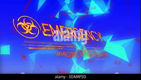 Showing emergency alert pulsing on UI screen, with orange biohazard, EMERGENCY, IMMEDIATE ACTION Stock Photo