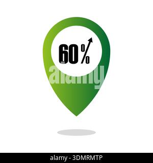 Sixty 60 percent. Progress level marker. Vivid green Vector. Extraordinary success status. Stock Vector