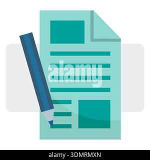 Business document icon. Office paper symbol. Writing pen Vector. Contract sign element. Stock Vector