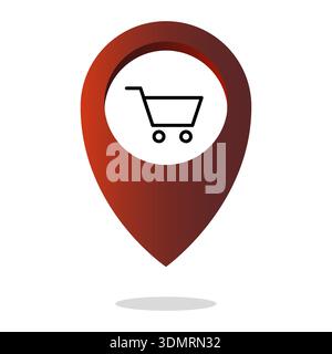 Transactional trolleys Vector. Professional stores locations. Commercialized baskets points. Transactions shops markers. Stock Vector