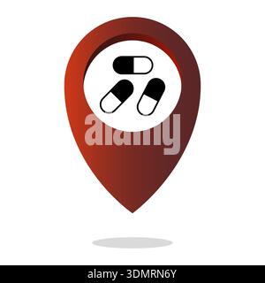 Pharmaceutical pills Vector. Professional capsules locations. Pharmaceutical treatments points. Clinical medications markers. Stock Vector