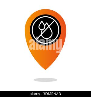 Water restricted marker. Crossed drop symbol. Vibrant orange Vector. Extraordinary drought alert. Stock Vector