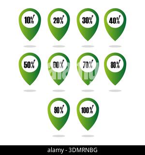 Sophisticated percentage markers. Ten 10 values. Vivid gradient Vector. Extraordinary professional progress. Stock Vector