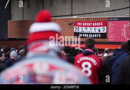 Manchester United fans by the Munich Memorial before the Premier League ...