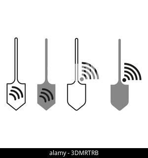 Advanced smart shovel icon. Innovative farming tech tool symbol. Modern digital hardware Vector. Wireless wifi signal object. EPS 10. Stock Vector