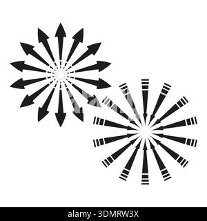 Symmetrical radial pattern motifs. Expansion motion Vector graphic. Burst circle illustrations. Dynamic arrow symbol style. EPS 10. Stock Vector