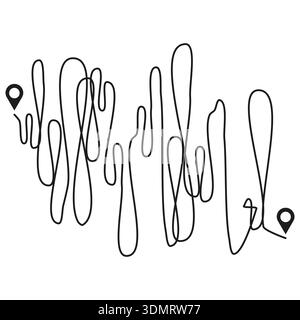 Sophisticated complex path icon. Messy tangled line symbol. Advanced navigation Vector. Minimalist navigation map pin object. EPS 10. Stock Vector