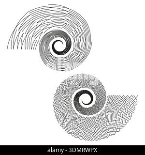 Intensive spiral shell forms. Intensive curve Vector shapes. Beautiful swirl labyrinthine. Beautiful geometric decorations. EPS 10. Stock Vector