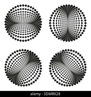 Distortedly circling Vector. Number four 4. Squarely patterning variations. Abstractly globes symbols. EPS 10. Stock Vector