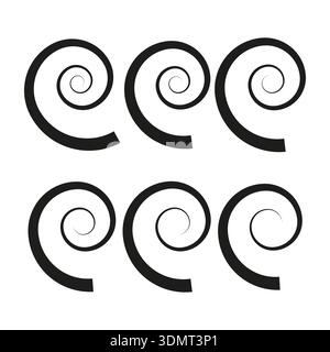 Spiral line icons. Swirl shape vector. Coil curve set. Rotation art symbol. EPS 10. Stock Vector