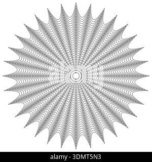 Sharp star rosette. Radial grid Vector. Circular line ornament. Geometric burst shape. EPS 10. Stock Vector
