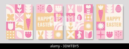 Four geometric posters featuring Easter themes and vibrant colors Stock Vector