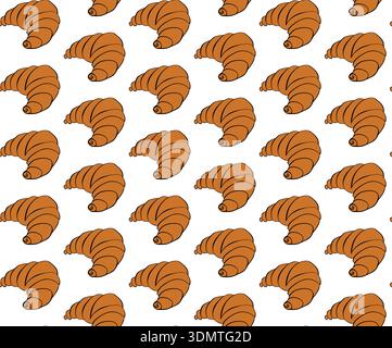 Seamless patterns of Croissant cartoon doodle. Cafe seamless pattern. hand drawn illustration. Vector graphic line ink colored art. for package, holid Stock Vector