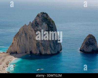 Iconic Mizithres Rocks and Turquoise Bay in Zakynthos, Greece Stock Photo